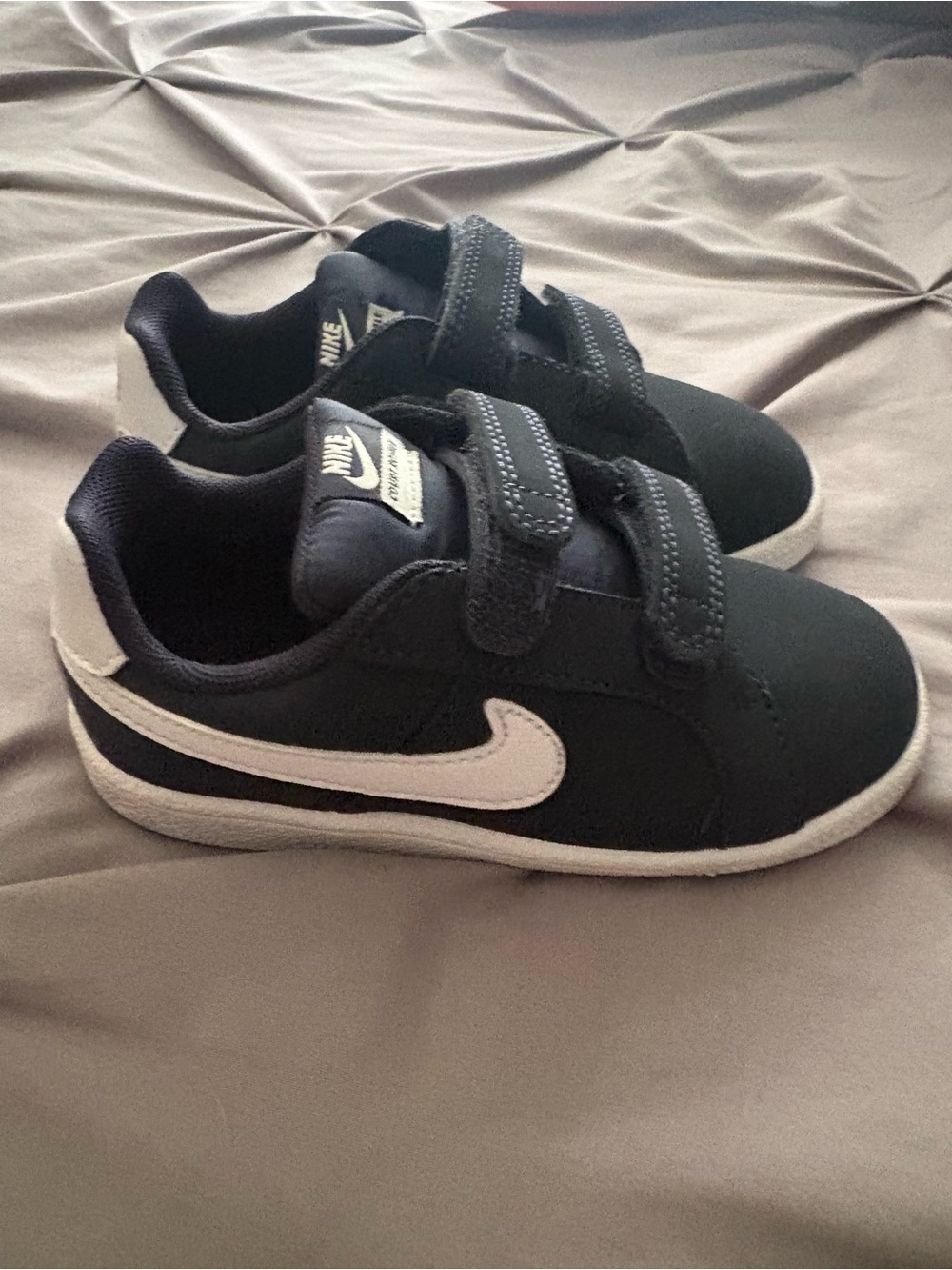 Nike Court Royale Kids Black and White Velcro Swoosh Sneakers